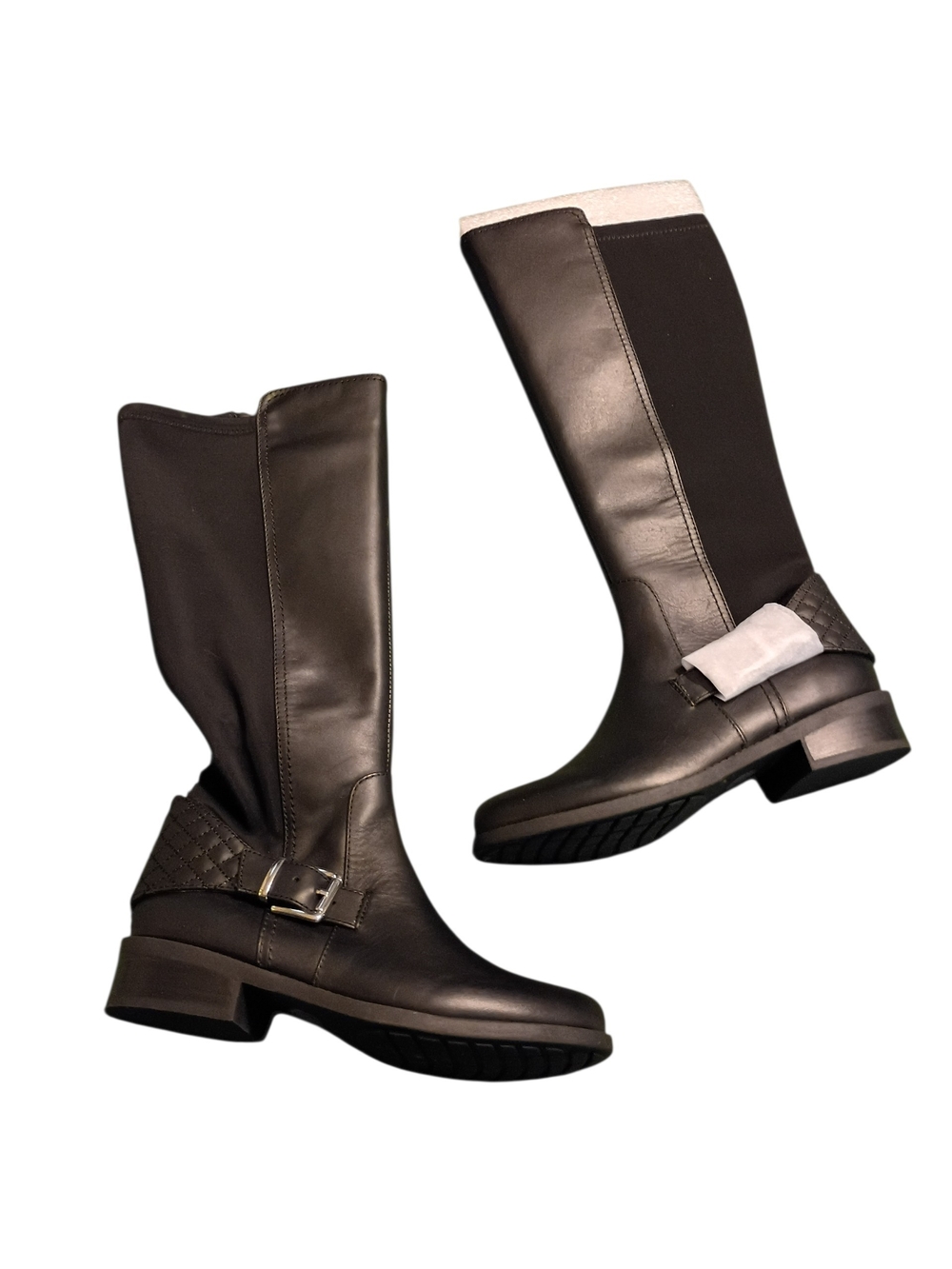 New! Women's Black Riding Boots with Buckle Detail 6.5